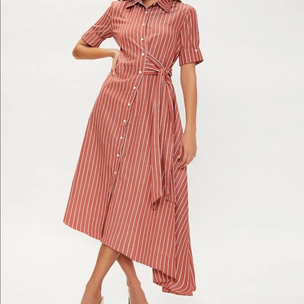 Red and white shirt dress